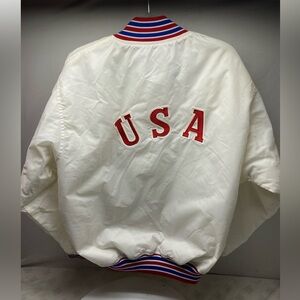 Vintage Varsity Jacket USA Nylon Game Sportswear Ltd Large White Red Blue 90s